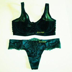 Victoria's Secret Luxe Lingerie Unlined Plunge Bra Set 32C 32D 32DD Set Thong